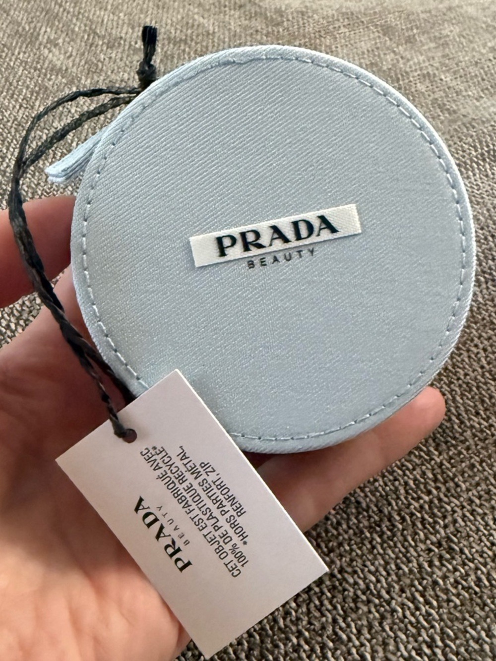 Prada Beauty Round Light Blue Mini Pouch Cosmetic Bag Authentic New